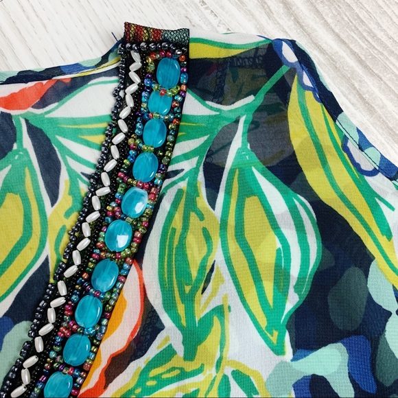 Melissa Paige Tropical Floral Sheer Beaded Top - Picture 6 of 8